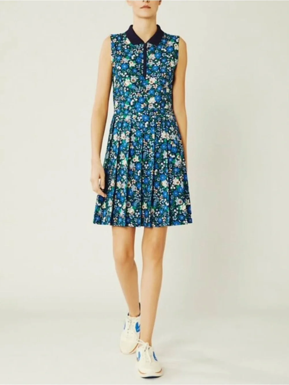 Tory Burch Blue Floral Polo Pleated Mini Dress